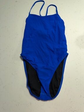 Jolyn Clothing Blue One-Piece Swimsuit with Black Lining